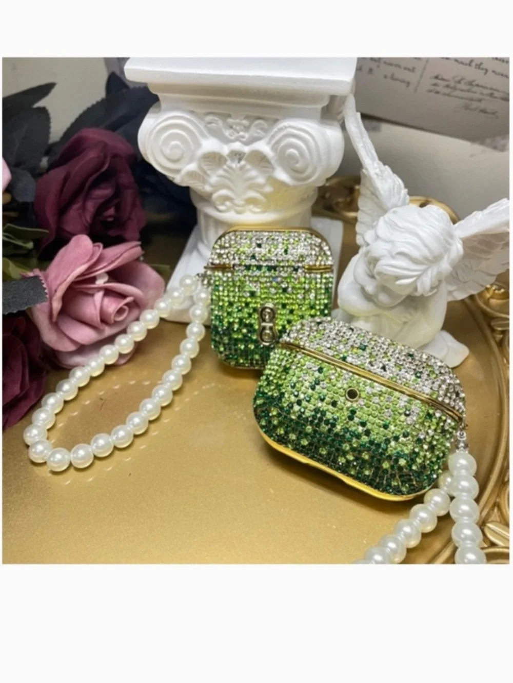 2 items.AirPods 1/2/pro1 Rhinestone gradient bling case with pearl chain